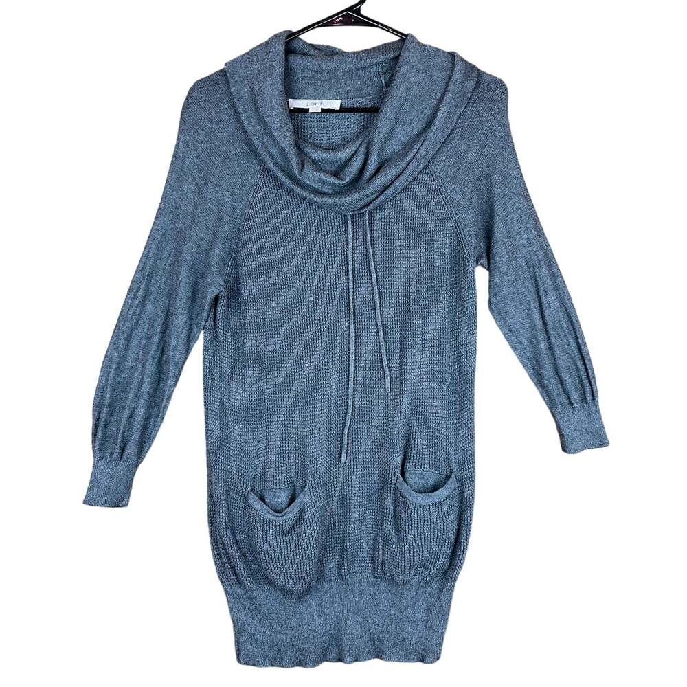 Ann Taylor Loft Womens Sweater Gray Cowl Neck Long Sleeve Tunic Pockets XS